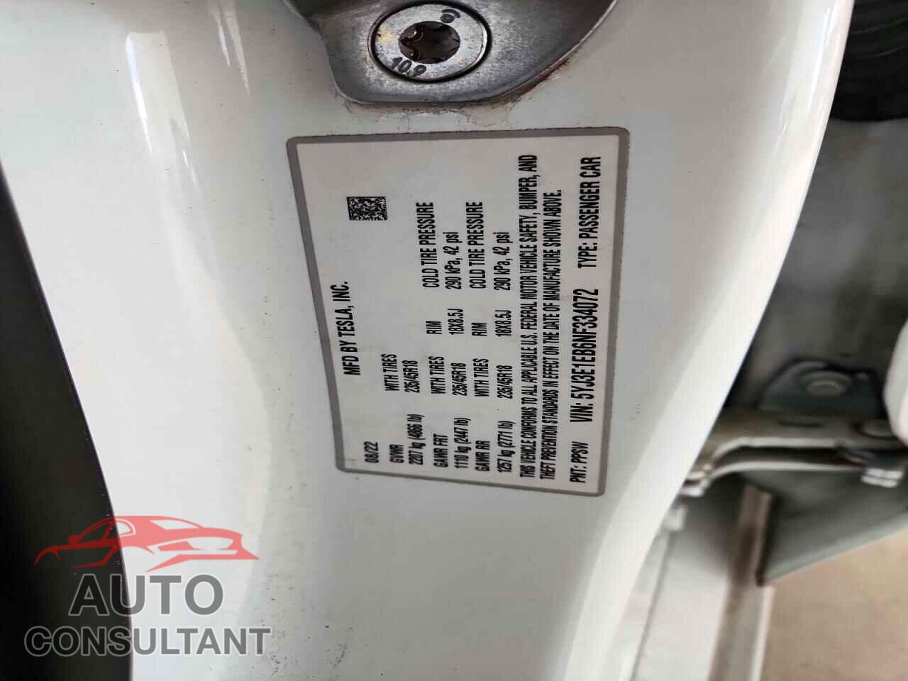 TESLA MODEL 3 2022 - 5YJ3E1EB6NF334072