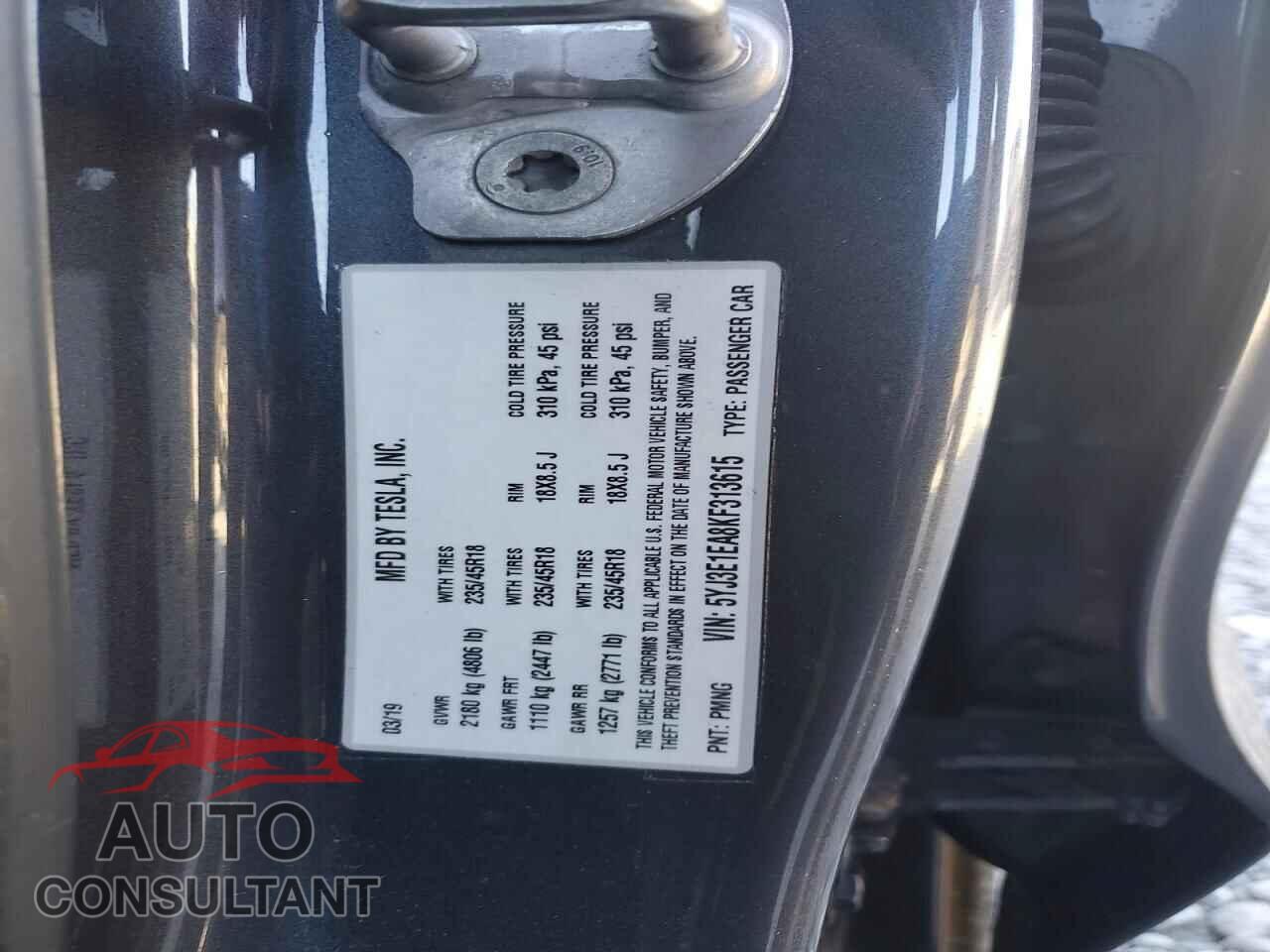 TESLA MODEL 3 2019 - 5YJ3E1EA8KF313615