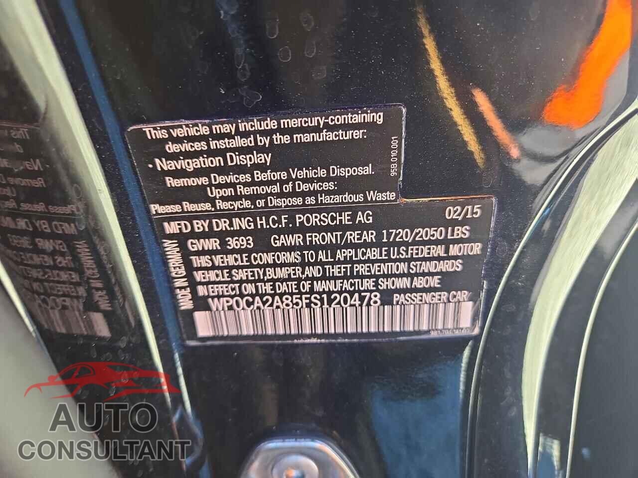 PORSCHE BOXSTER 2015 - WP0CA2A85FS120478