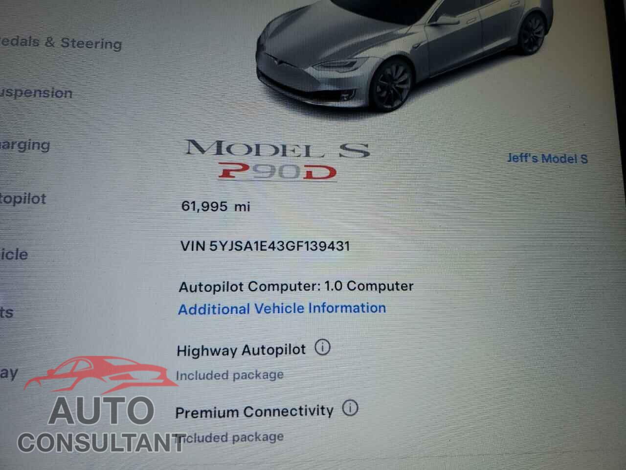 TESLA MODEL S 2016 - 5YJSA1E43GF139431