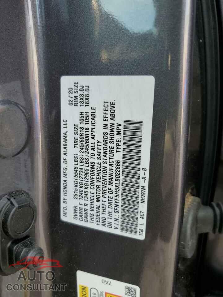 HONDA PILOT 2020 - 5FNYF5H5XLB022866