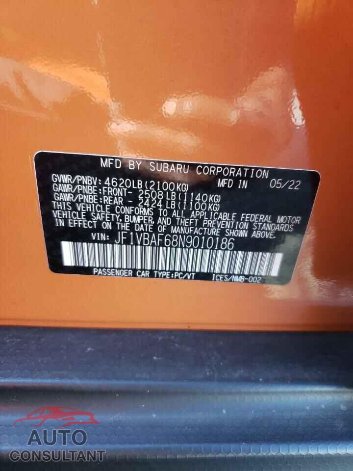 SUBARU WRX 2022 - JF1VBAF68N9010186