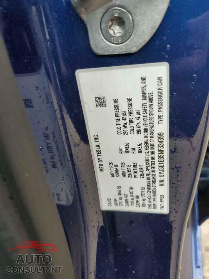 TESLA MODEL 3 2022 - 5YJ3E1EB5NF334399