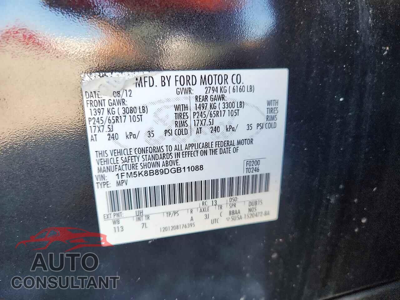 FORD EXPLORER 2013 - 1FM5K8B89DGB11088