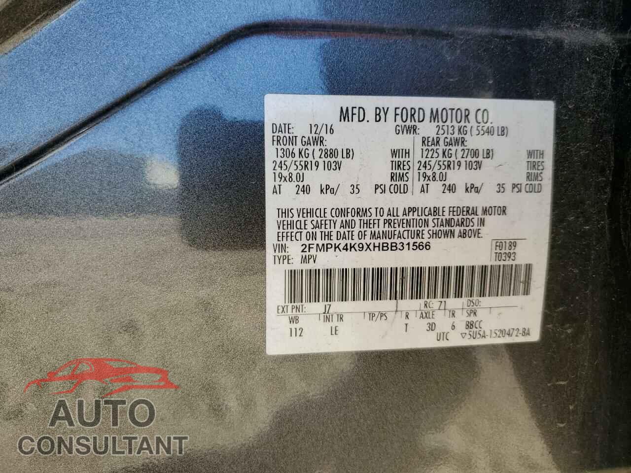 FORD EDGE 2017 - 2FMPK4K9XHBB31566