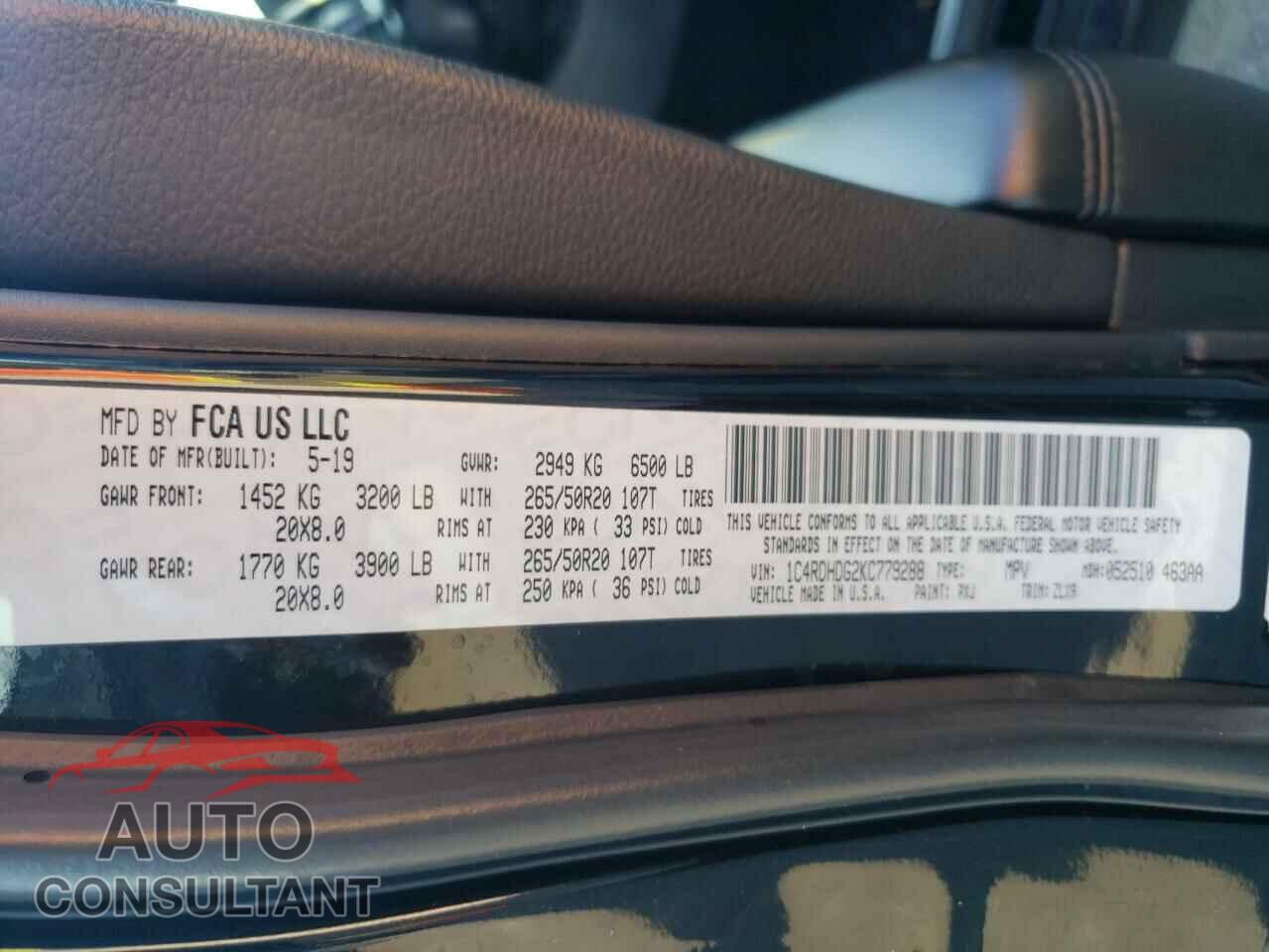DODGE DURANGO 2019 - 1C4RDHDG2KC779288
