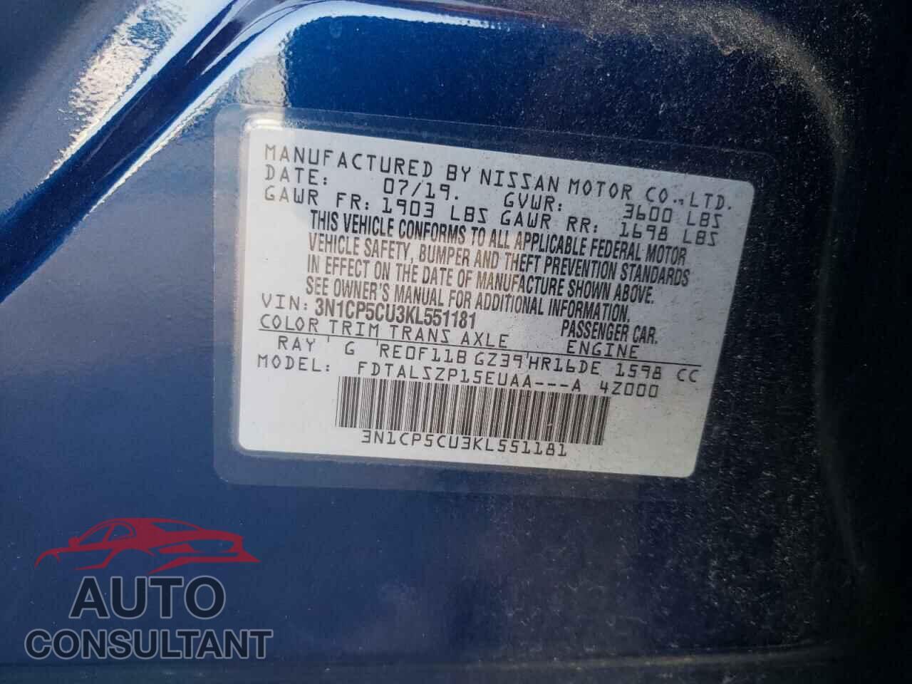 NISSAN KICKS 2019 - 3N1CP5CU3KL551181