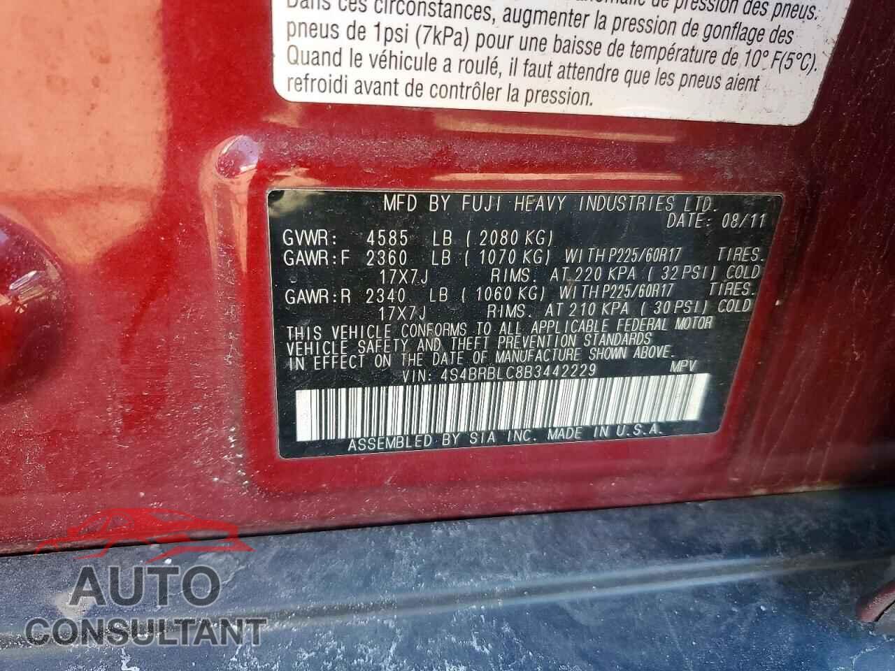 SUBARU OUTBACK 2011 - 4S4BRBLC8B3442229