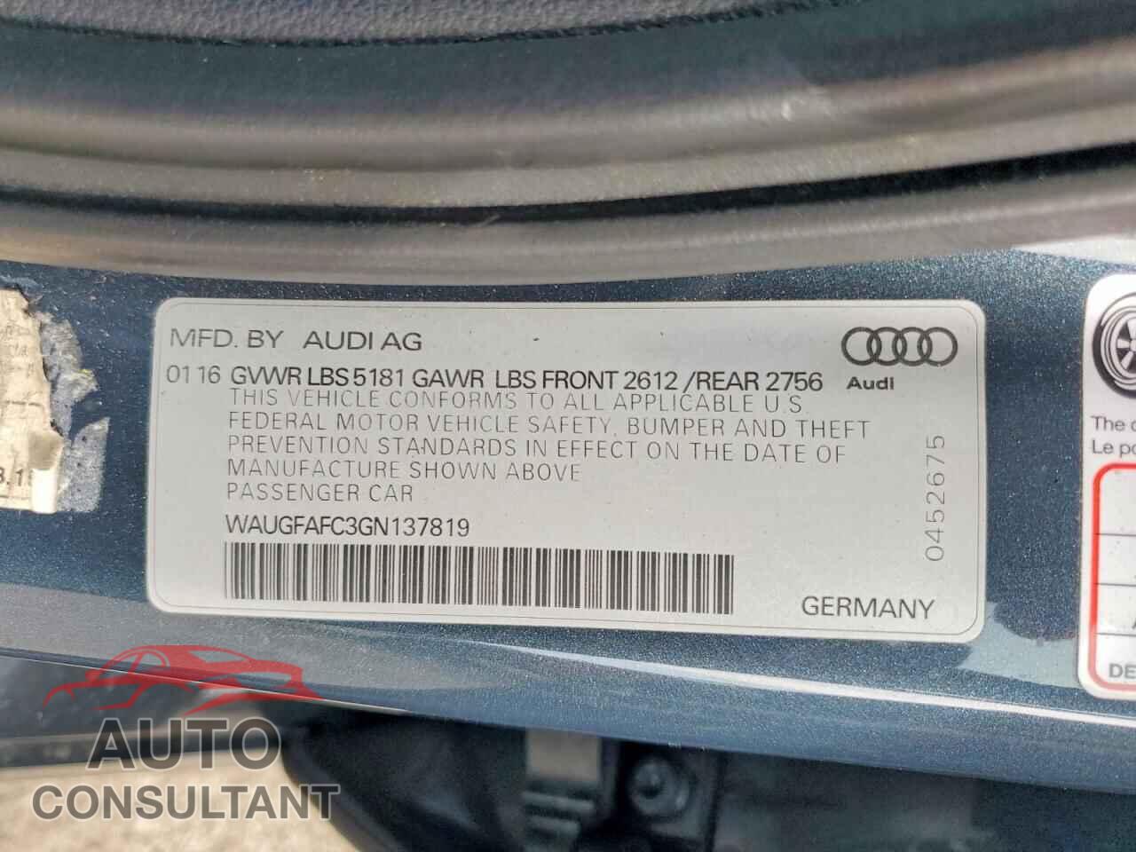 AUDI A6 2016 - WAUGFAFC3GN137819