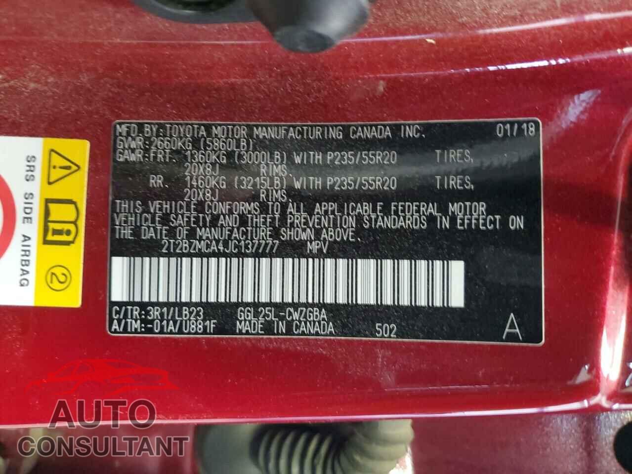 LEXUS RX350 2018 - 2T2BZMCA4JC137777