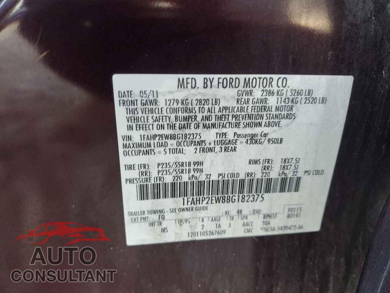 FORD TAURUS 2011 - 1FAHP2EW8BG182375