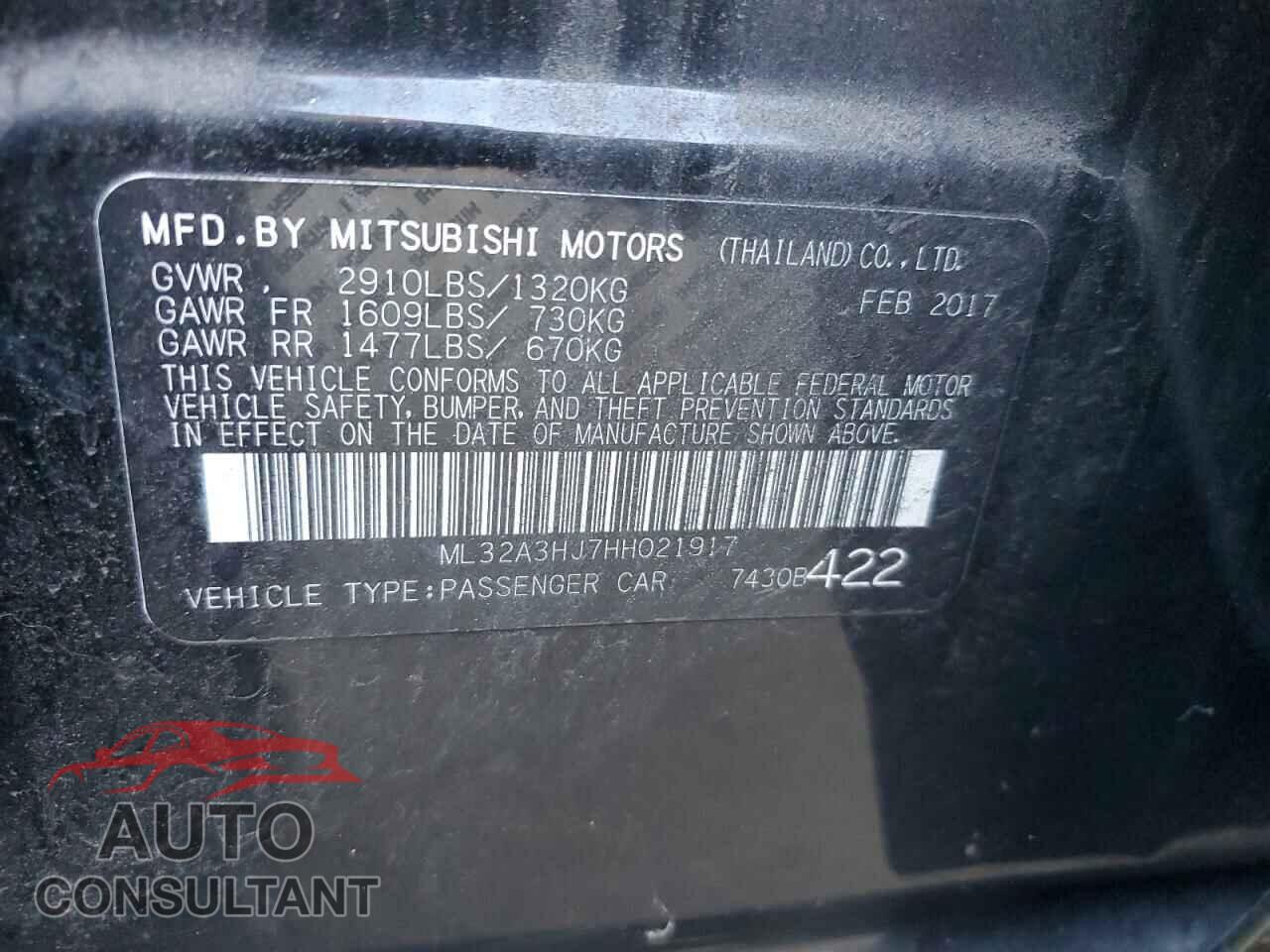 MITSUBISHI MIRAGE 2017 - ML32A3HJ7HH021917