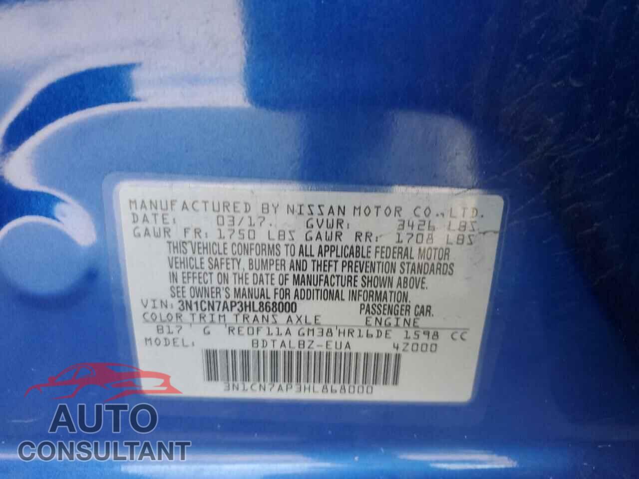 NISSAN VERSA 2017 - 3N1CN7AP3HL868000