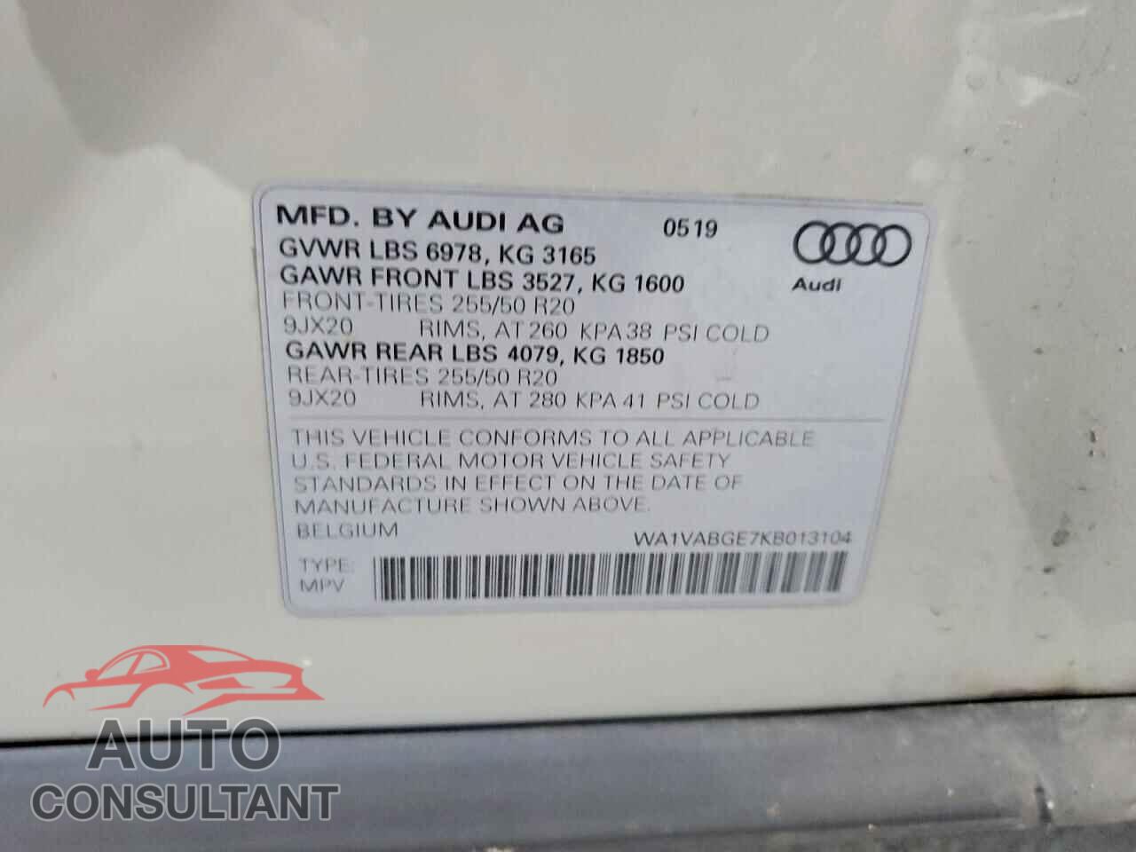 AUDI E-TRON 2019 - WA1VABGE7KB013104