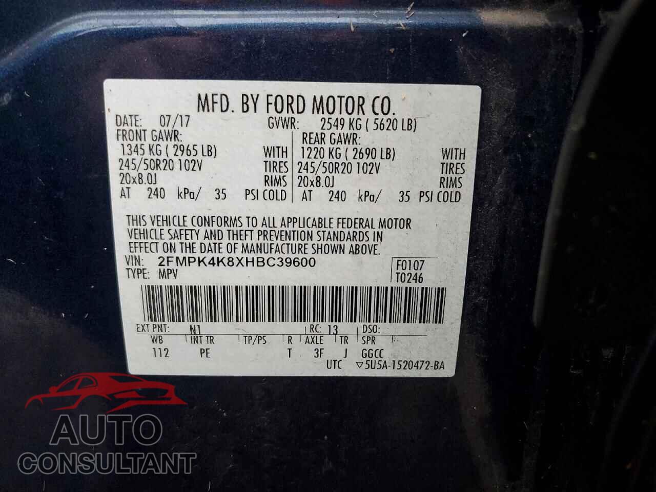 FORD EDGE 2017 - 2FMPK4K8XHBC39600