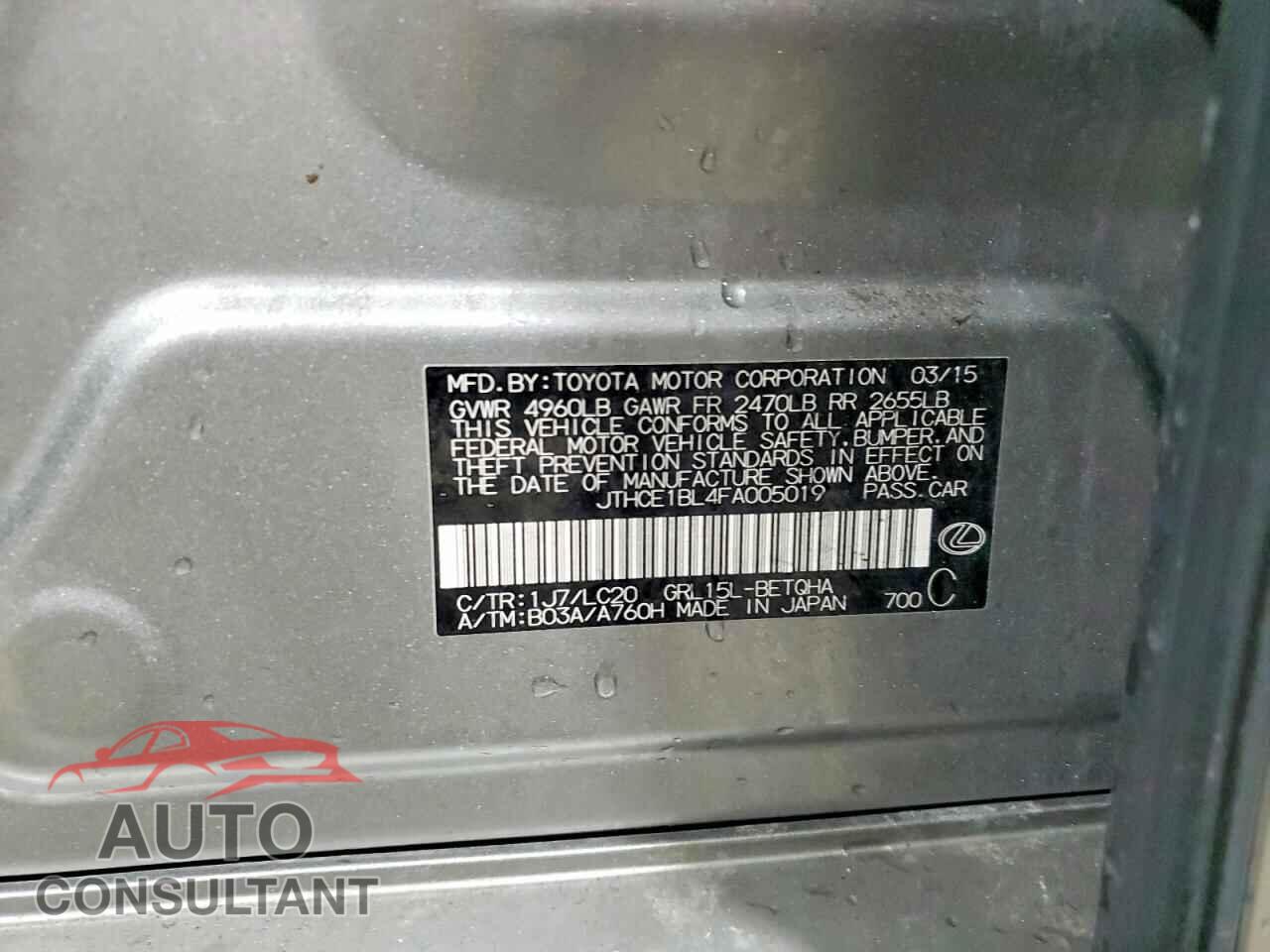 LEXUS GS 2015 - JTHCE1BL4FA005019