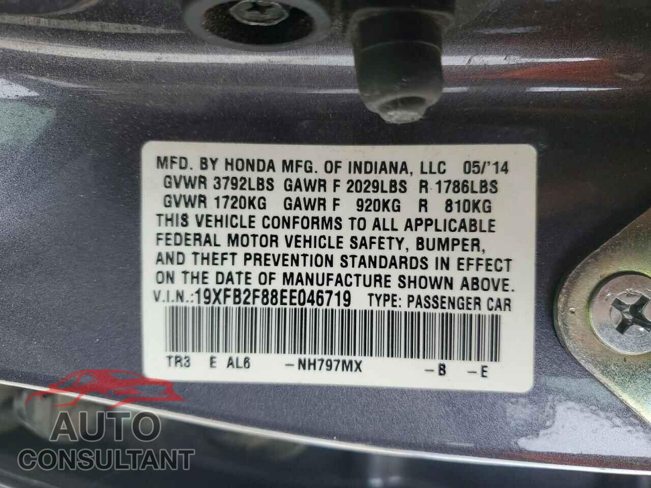 HONDA CIVIC 2014 - 19XFB2F88EE046719