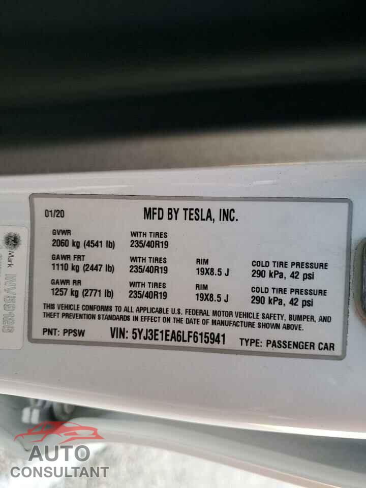 TESLA MODEL 3 2020 - 5YJ3E1EA6LF615941