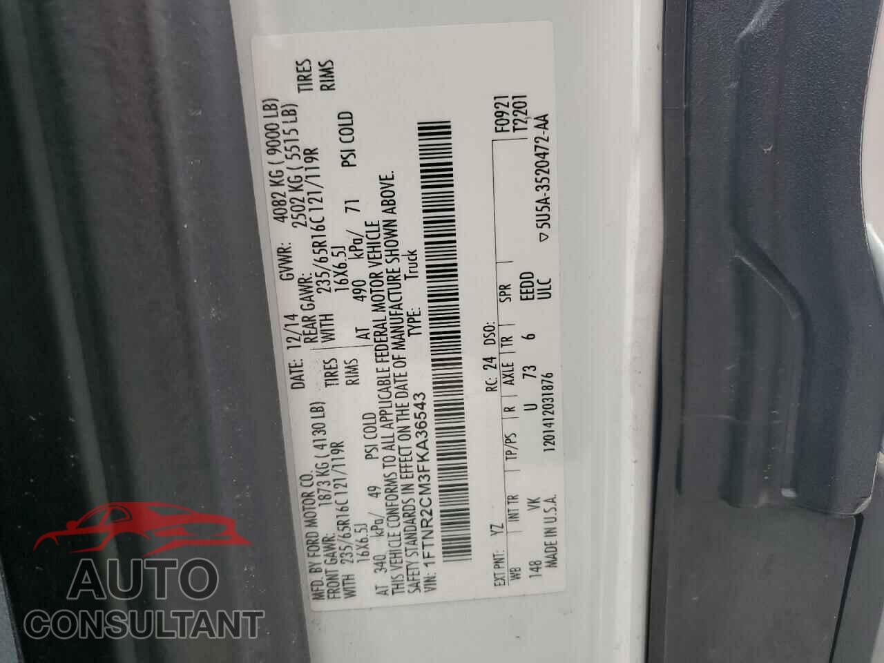 FORD TRANSIT 2015 - 1FTNR2CM3FKA36543