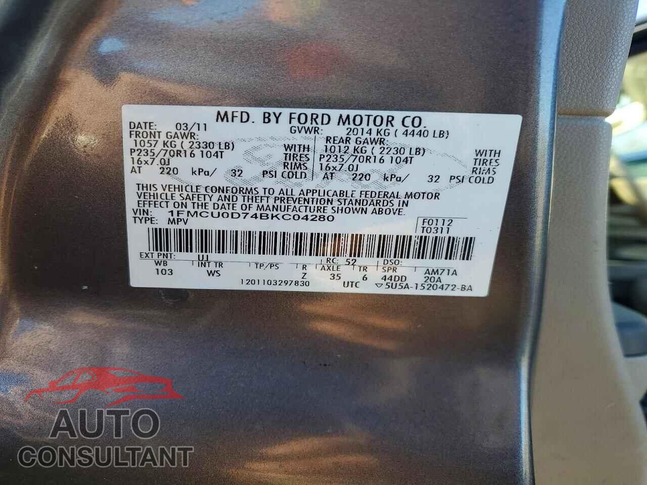 FORD ESCAPE 2011 - 1FMCU0D74BKC04280