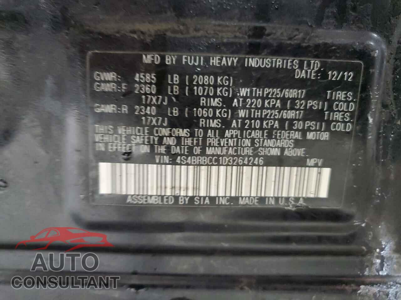 SUBARU OUTBACK 2013 - 4S4BRBCC1D3264246