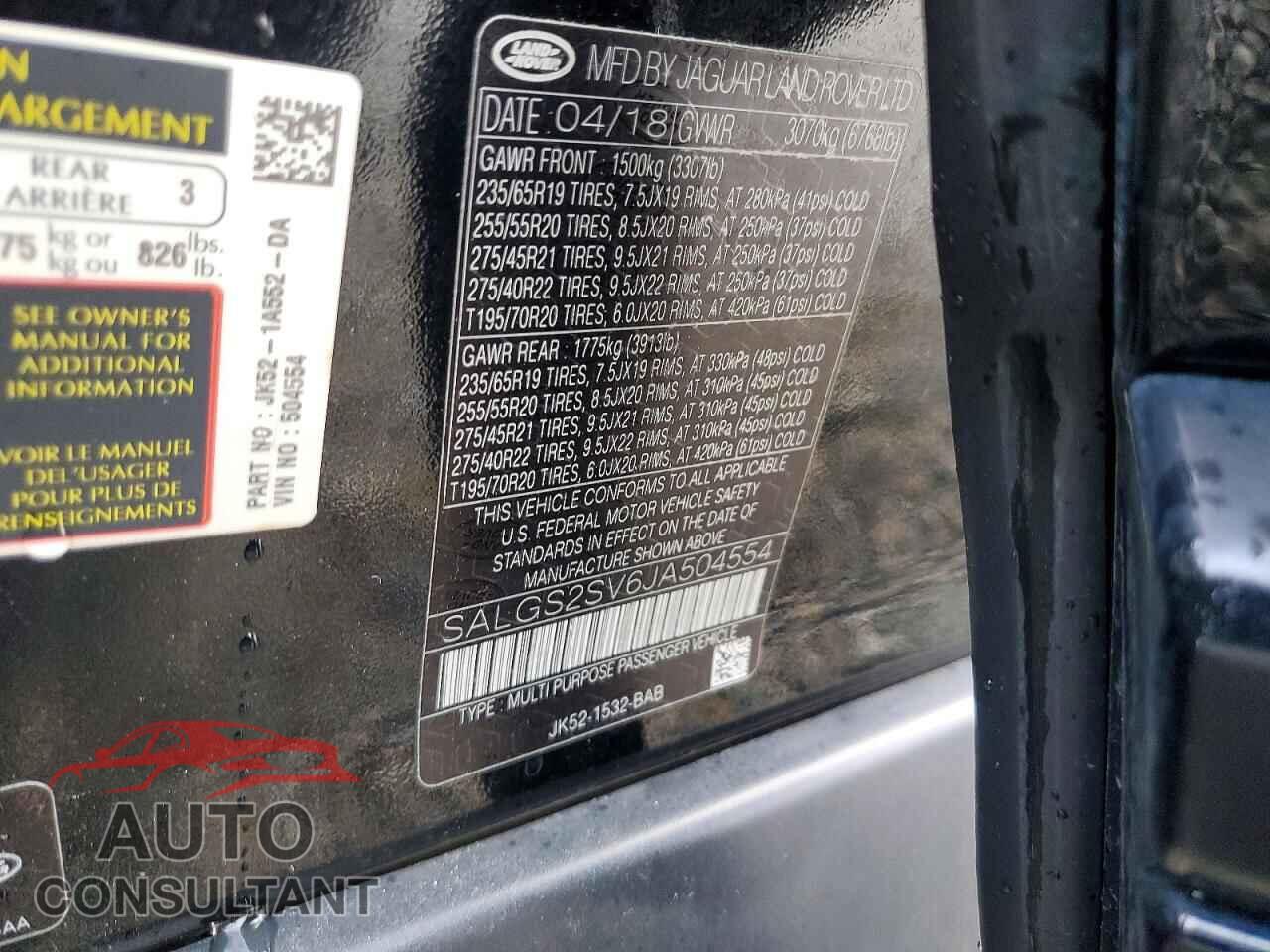 LAND ROVER RANGE ROVER 2018 - SALGS2SV6JA504554
