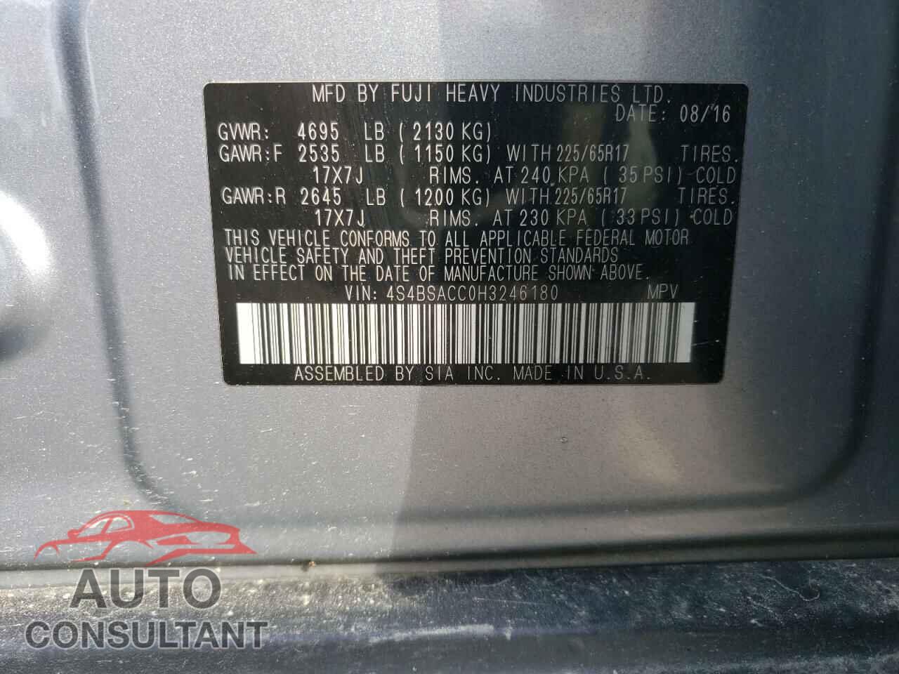 SUBARU OUTBACK 2017 - 4S4BSACC0H3246180