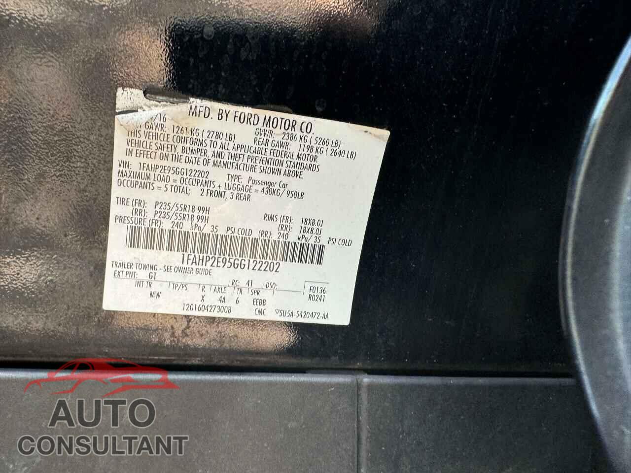 FORD TAURUS 2016 - 1FAHP2E95GG122202