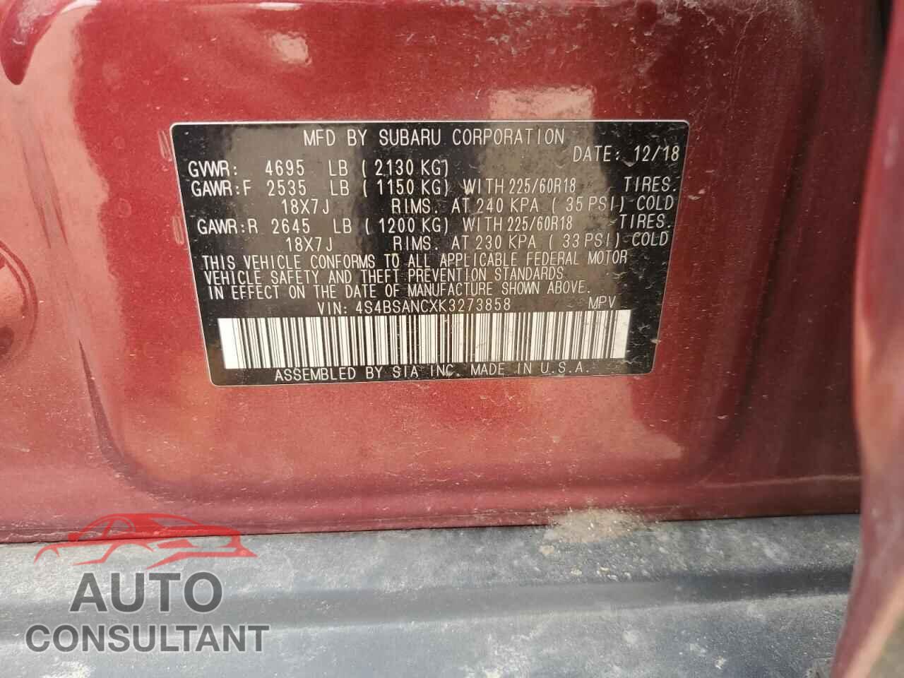 SUBARU OUTBACK 2019 - 4S4BSANCXK3273858