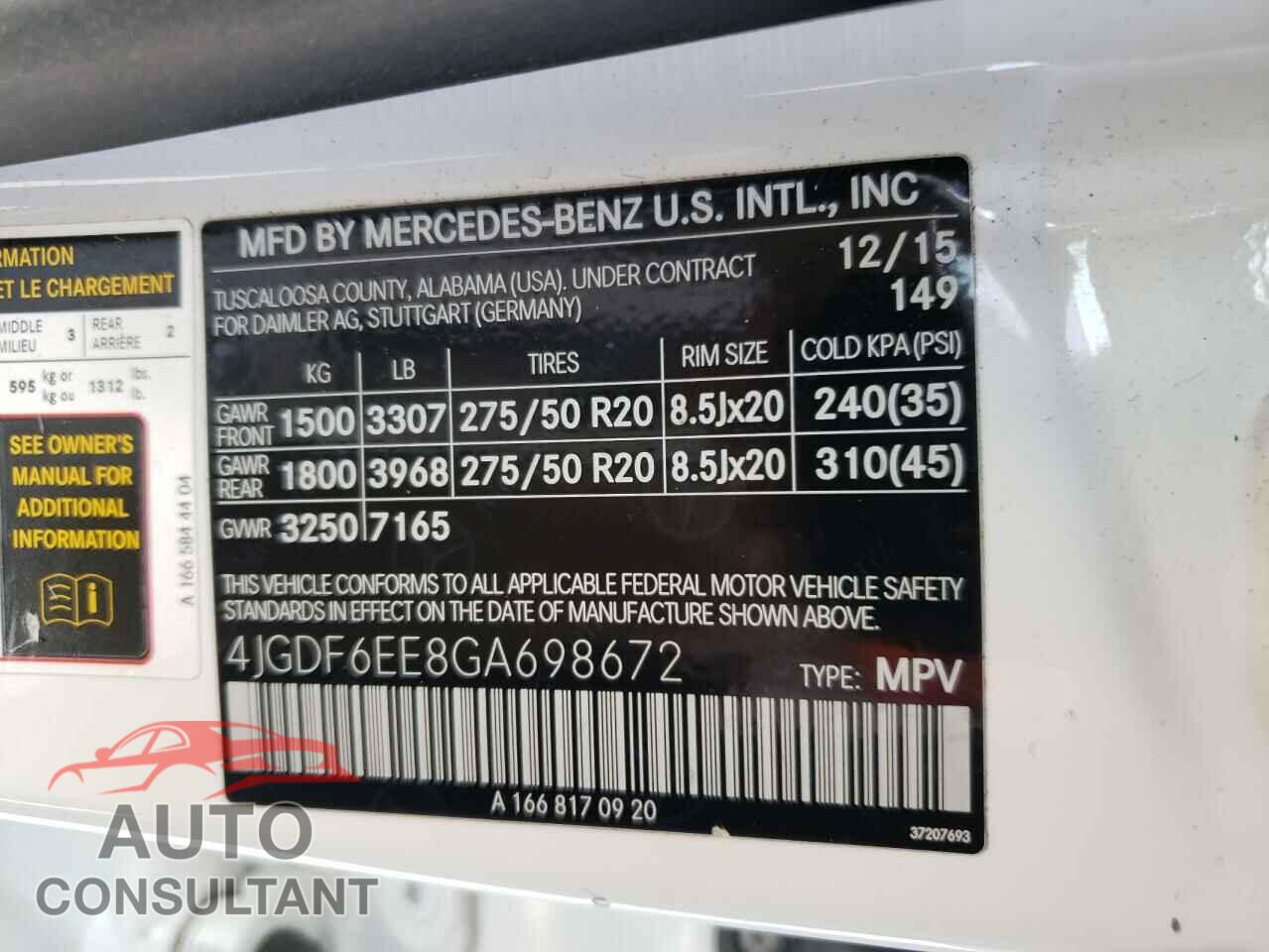 MERCEDES-BENZ GL-CLASS 2016 - 4JGDF6EE8GA698672