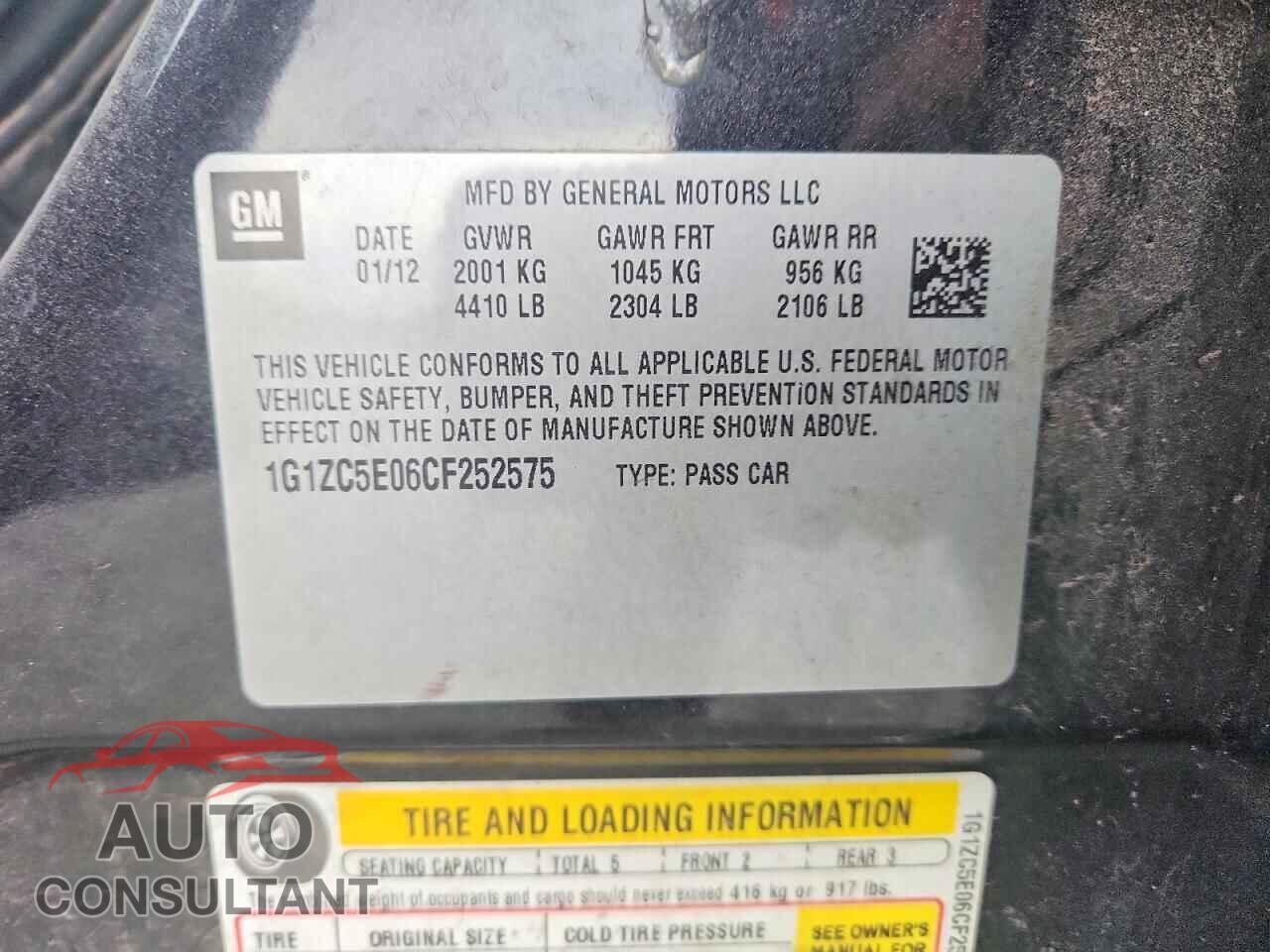 CHEVROLET MALIBU 2012 - 1G1ZC5E06CF252575