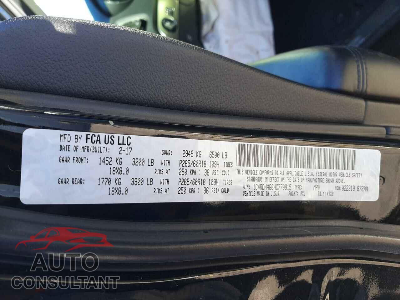 DODGE DURANGO 2017 - 1C4RDHAG6HC770915