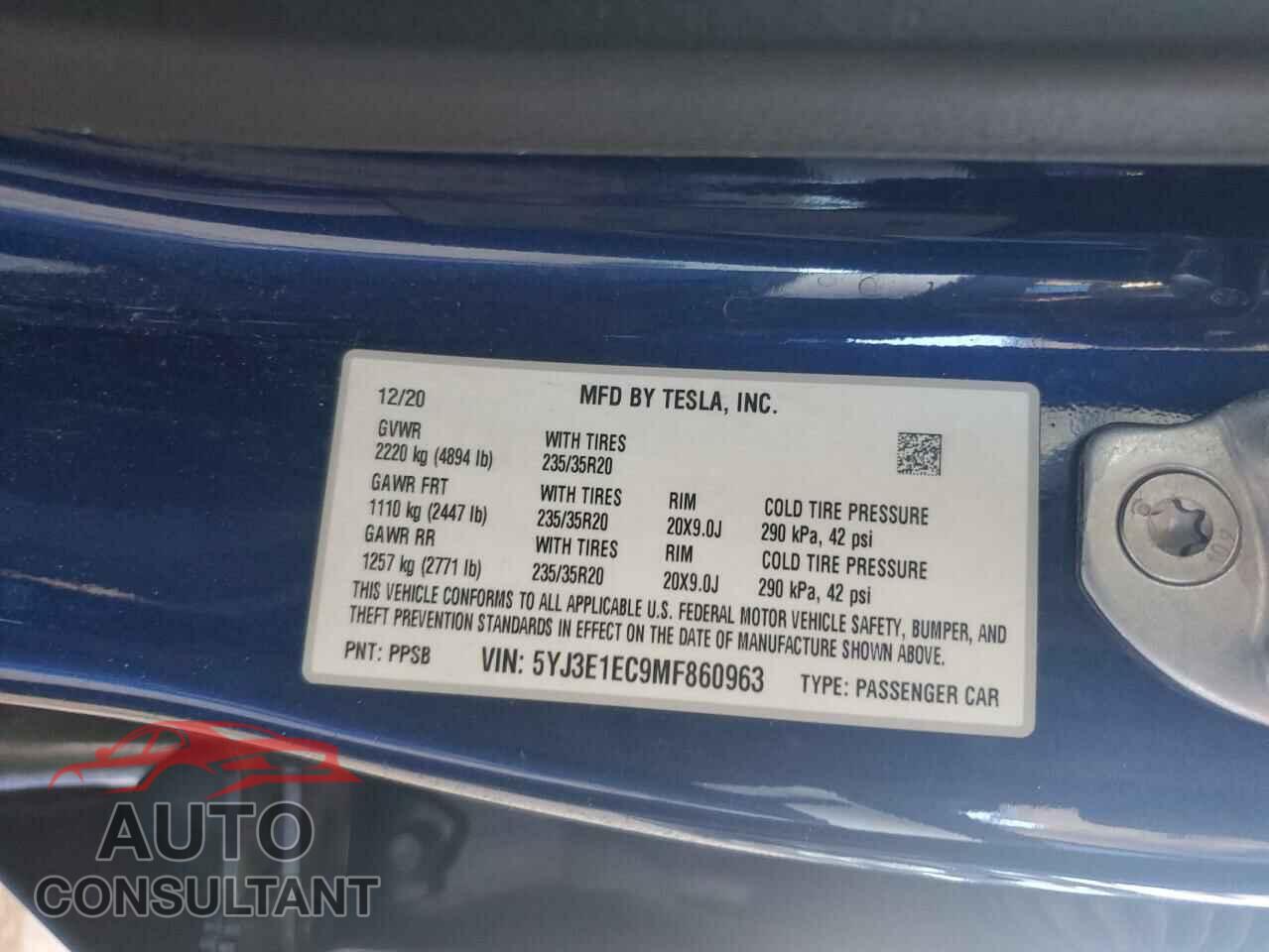 TESLA MODEL 3 2021 - 5YJ3E1EC9MF860963