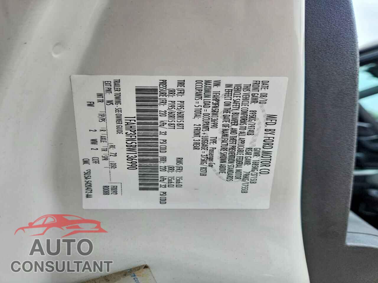 FORD FOCUS 2011 - 1FAHP3FN5BW136990