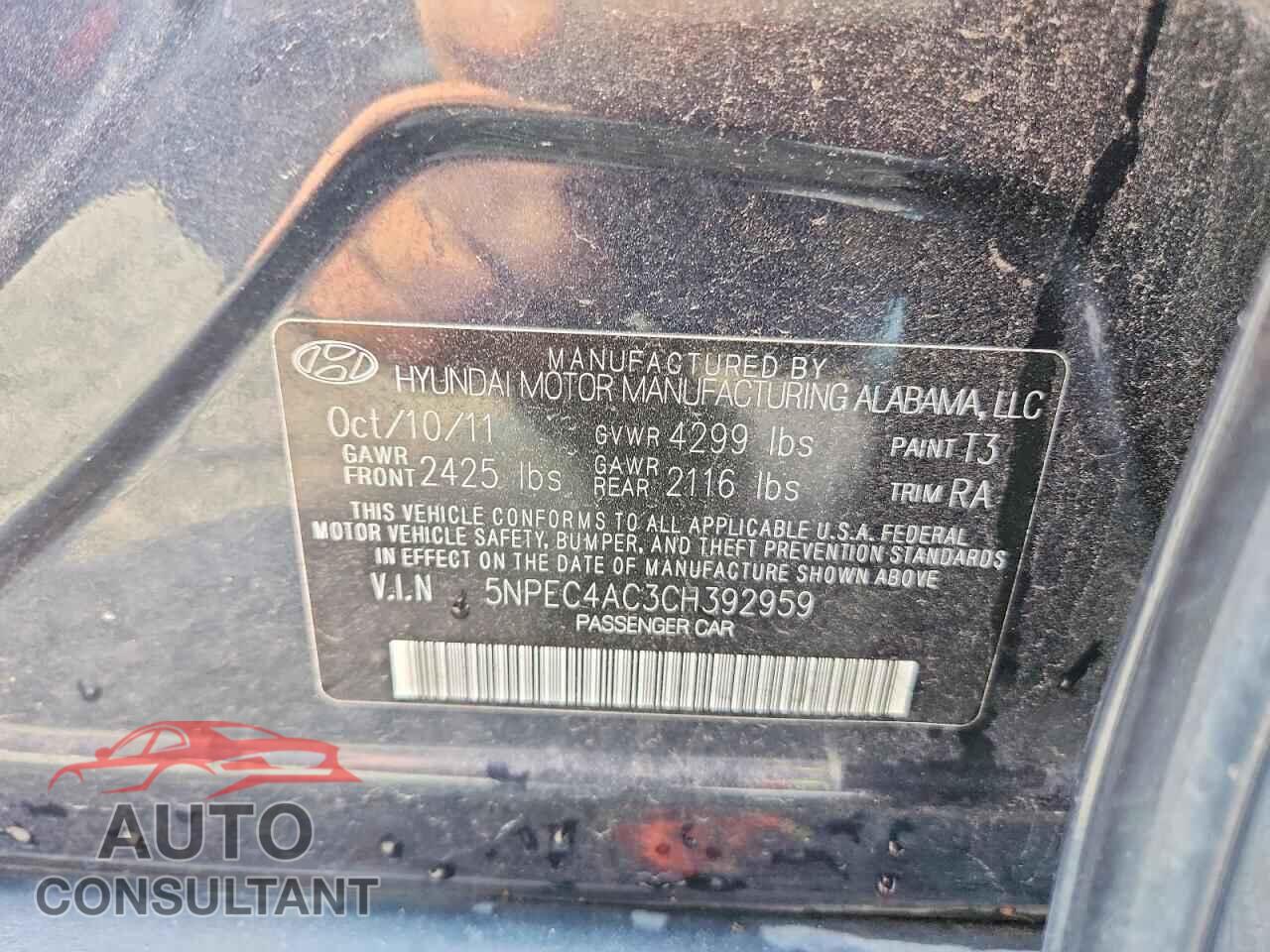HYUNDAI SONATA 2012 - 5NPEC4AC3CH392959