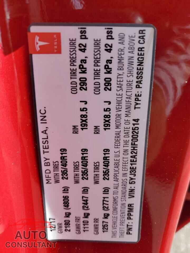 TESLA MODEL 3 2017 - 5YJ3E1EA2HF002514