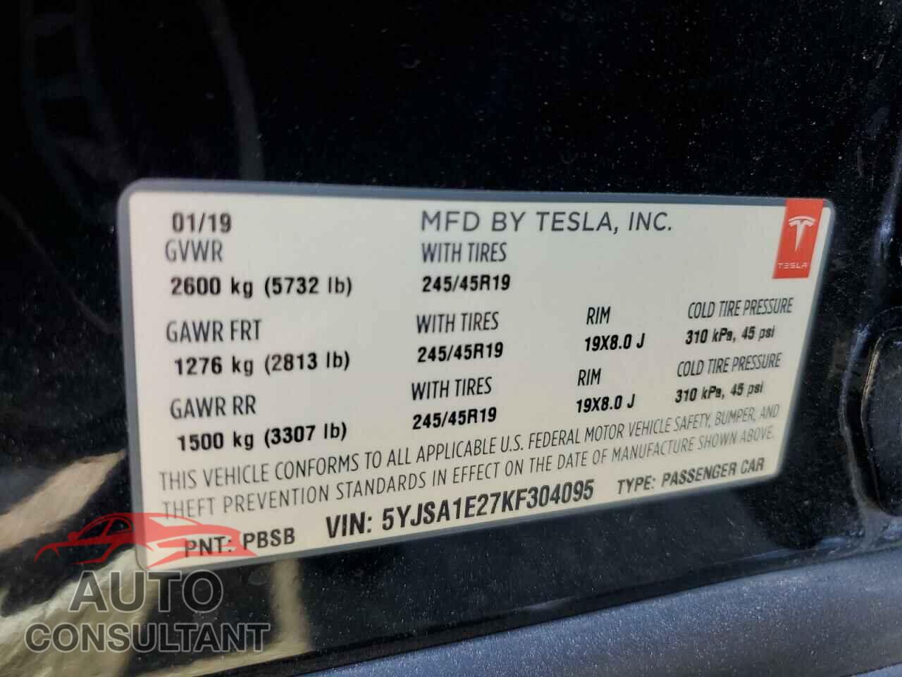 TESLA MODEL S 2019 - 5YJSA1E27KF304095