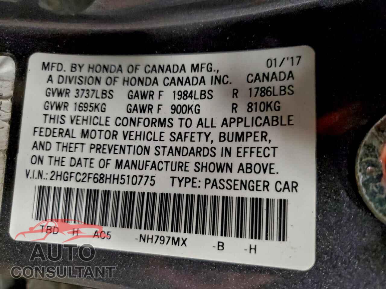 HONDA CIVIC 2017 - 2HGFC2F68HH510775