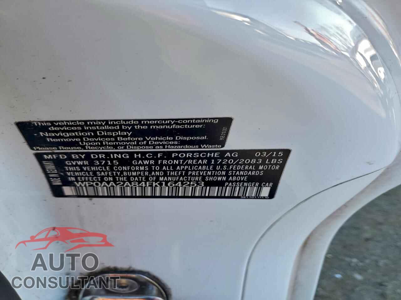 PORSCHE CAYMAN 2015 - WP0AA2A84FK164253