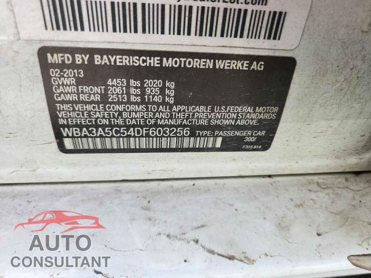 BMW 3 SERIES 2013 - WBA3A5C54DF603256