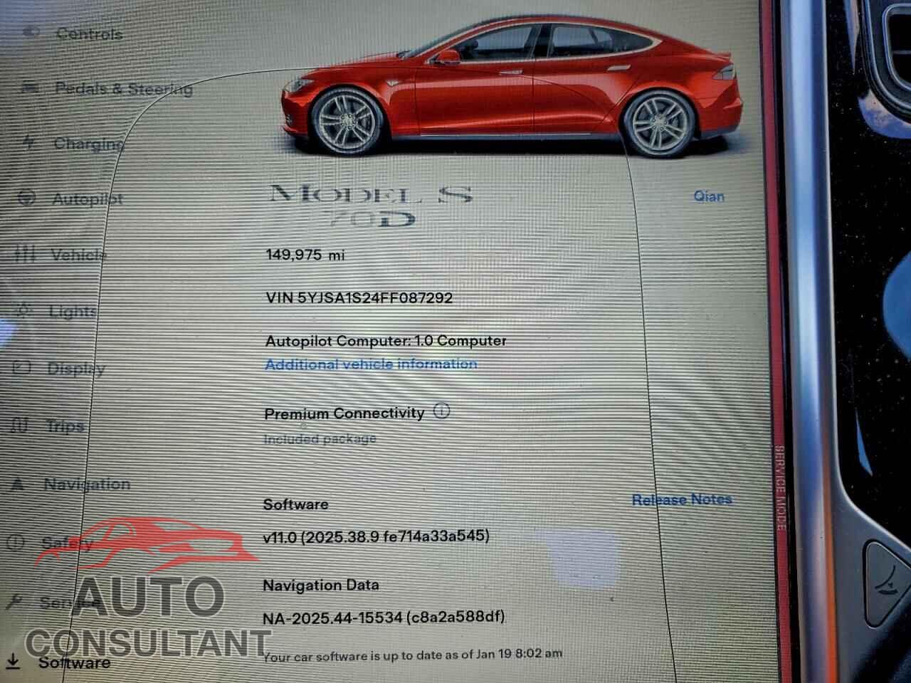 TESLA MODEL S 2015 - 5YJSA1S24FF087292