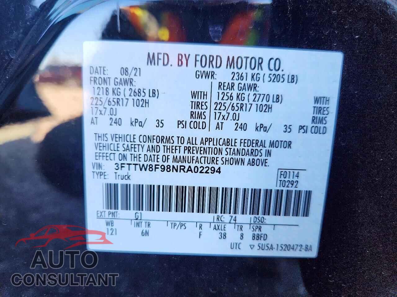 FORD MAVERICK 2022 - 3FTTW8F98NRA02294