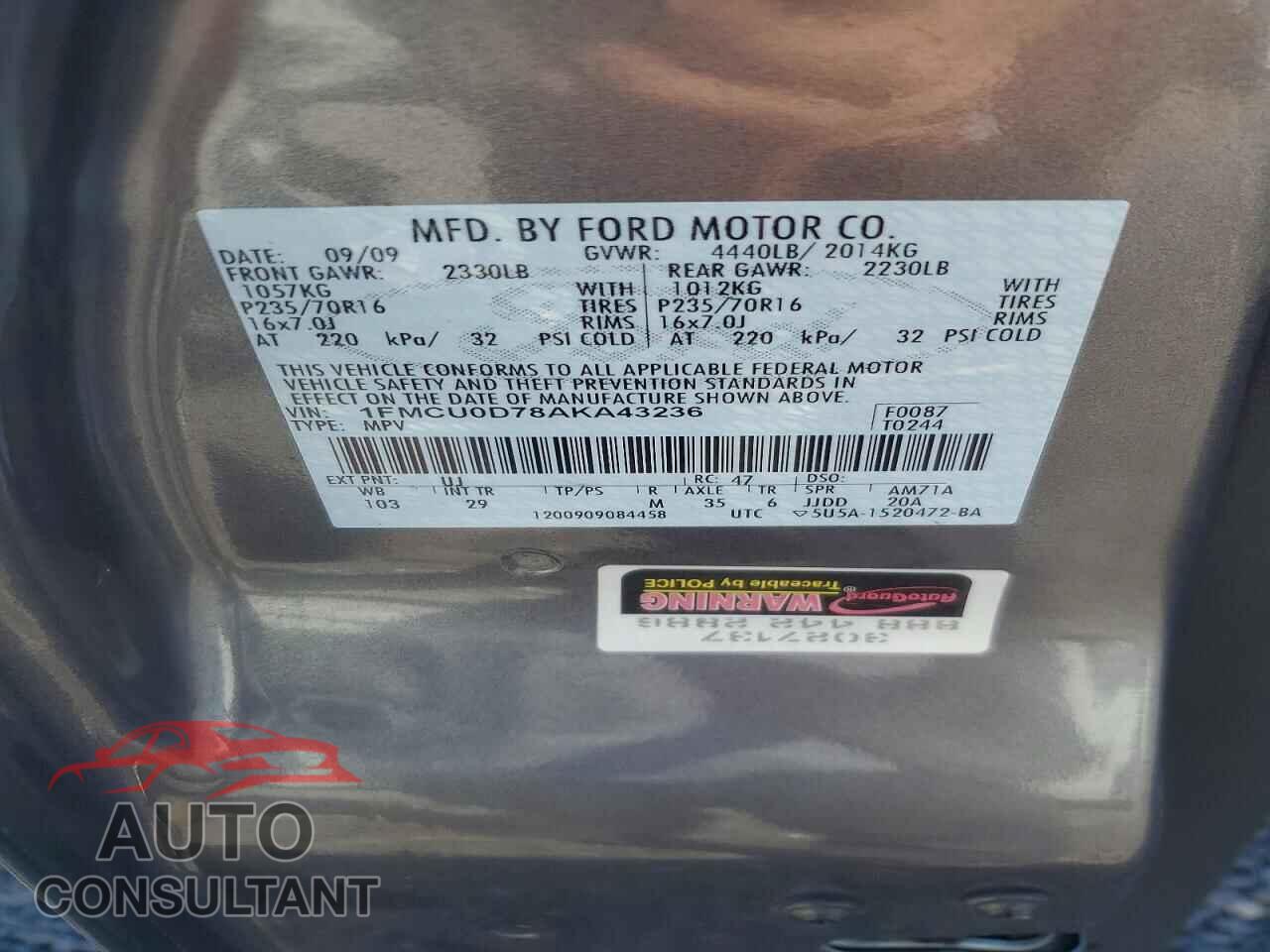 FORD ESCAPE 2010 - 1FMCU0D78AKA43236