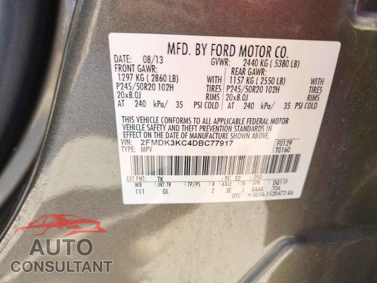 FORD EDGE 2013 - 2FMDK3KC4DBC77917