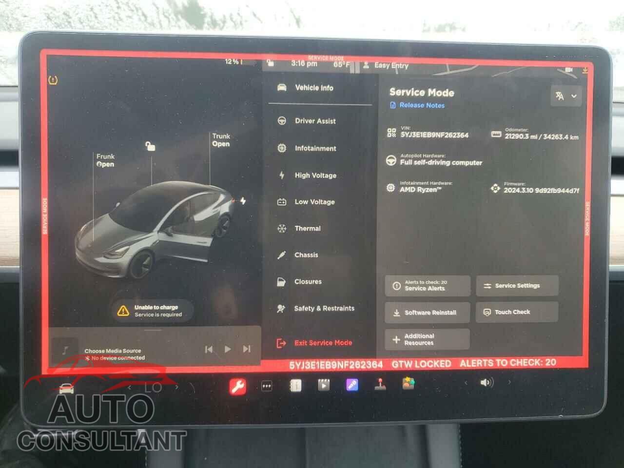 TESLA MODEL 3 2022 - 5YJ3E1EB9NF262364