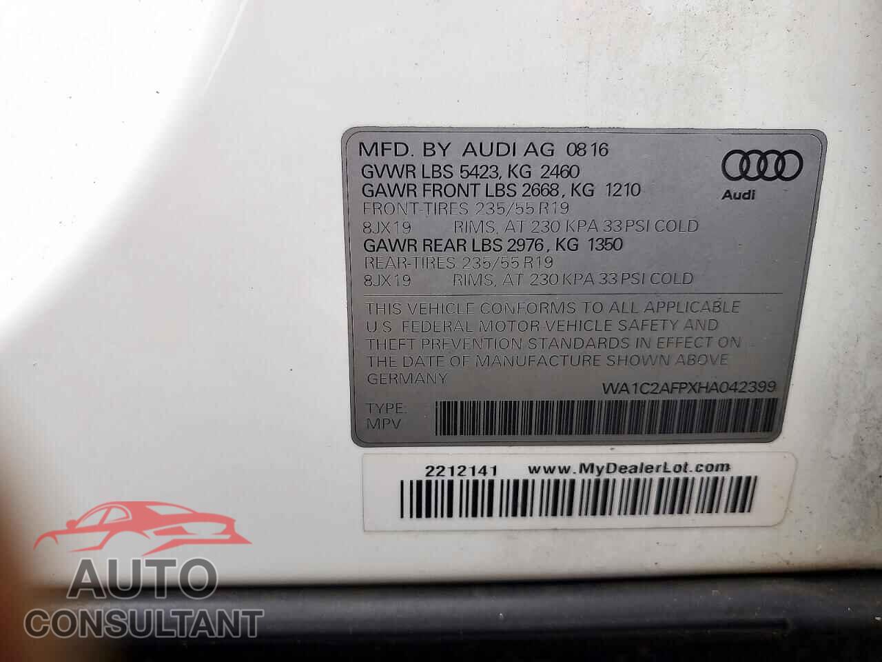 AUDI Q5 2017 - WA1C2AFPXHA042399