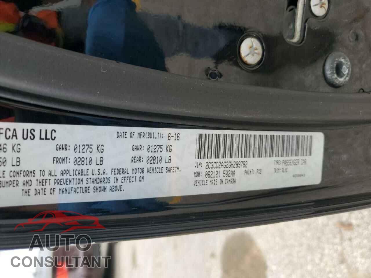 DODGE CHALLENGER 2016 - 2C3CDZAG2GH289782