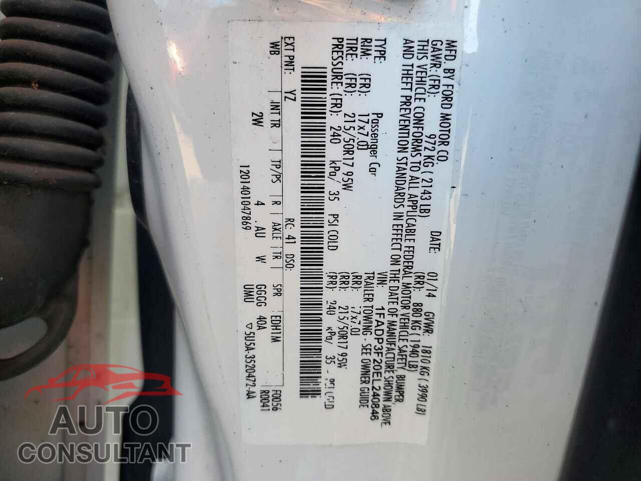 FORD FOCUS 2014 - 1FADP3F20EL240846