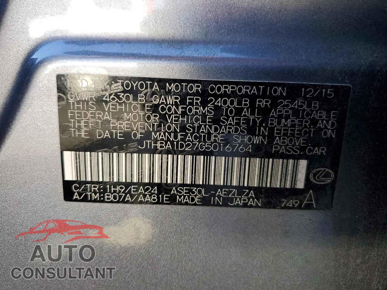 LEXUS IS 2016 - JTHBA1D27G5016764