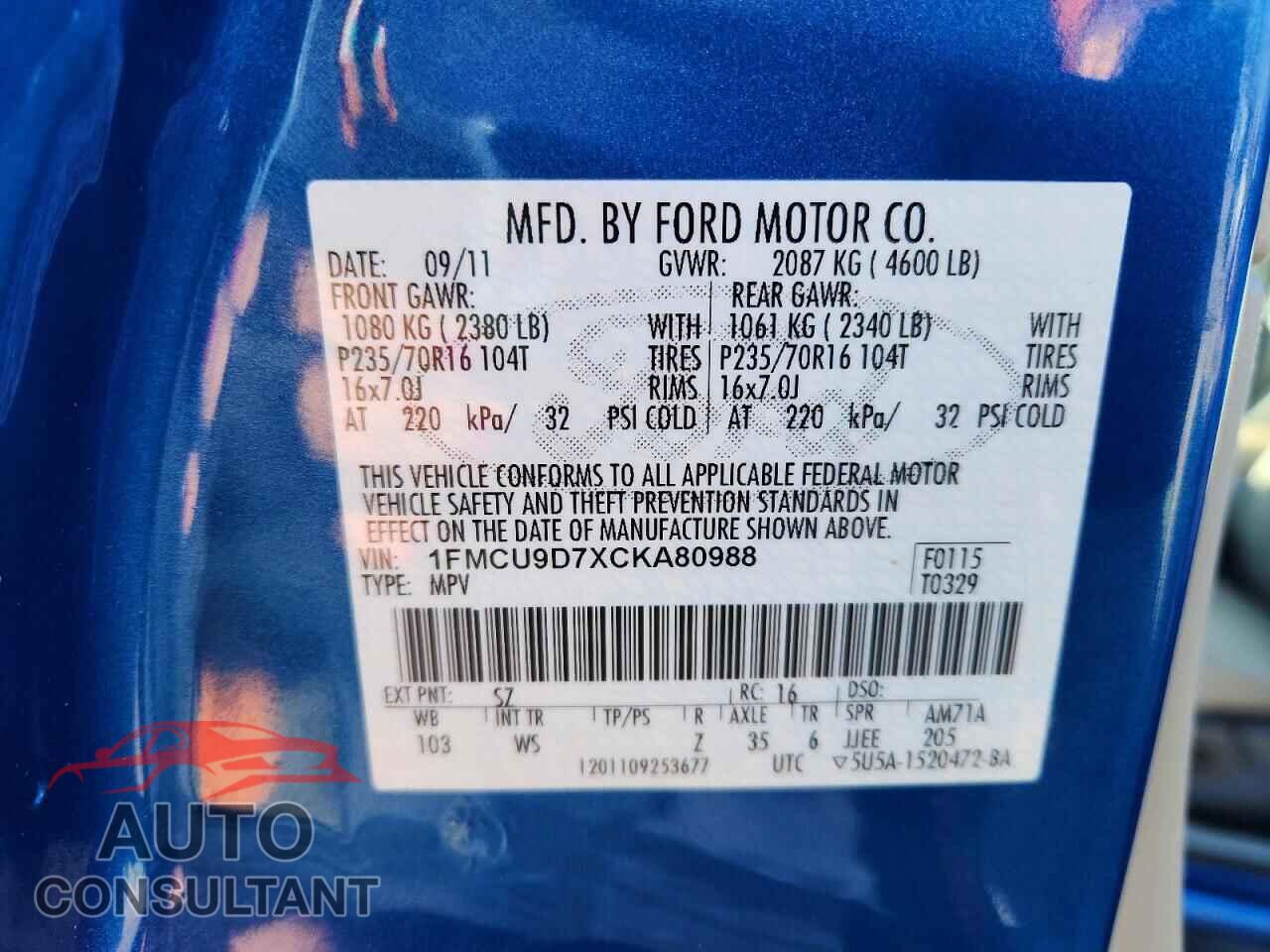 FORD ESCAPE 2012 - 1FMCU9D7XCKA80988